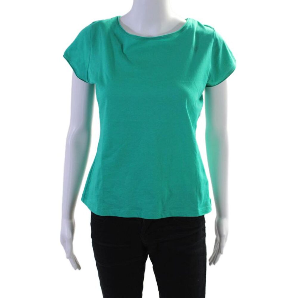 Agnes B Women's Round Neck Short Sleeves Basic Cotton T-Shirt Green Size 3